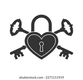 Bloquear la forma del corazón y dos teclas de icono gráfico. Firma aislada en el fondo blanco. Ilustración del vector