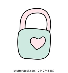 lock with a heart. Vector illustration in doodle style.