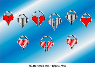 lock hearts. Icon vector Illustration set 