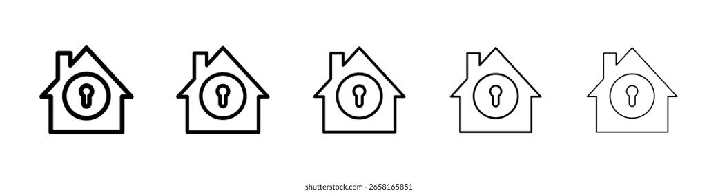 Vector aislado del icono casero de la cerradura en el sistema blanco del fondo
