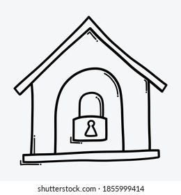 lock house doodle vector icon. Drawing sketch illustration hand drawn line.
