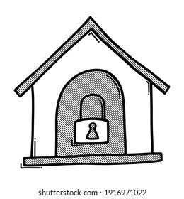 lock house doodle vector icon. Drawing sketch illustration hand drawn line.