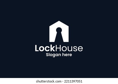 Lock House Negative Space Illustration Logo Design