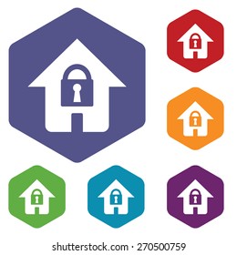 Lock house rhombus icons set in different colors. Vector Illustration
