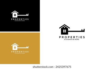 Lock House secure logo design, smart key home property vector template