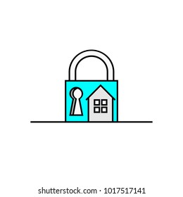 Lock and House in Simple Doodle Line Drawing, Using for Insurance Concept.