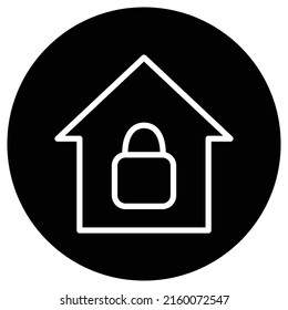 Lock, house simple icon. Flat design. White icon on black circle. White background.ai