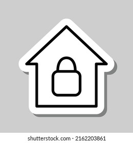 Lock, house simple icon. Flat design. Sticker with shadow on gray background.ai