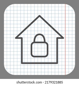 Lock, house simple icon. Flat design. On graph paper. Grey background.ai
