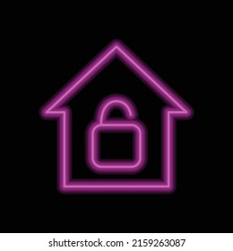 Lock, house simple icon vector. Flat design. Purple neon style on black background.ai