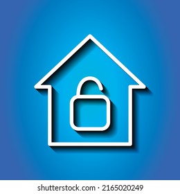 Lock, house simple icon vector. Flat design. White icon with shadow on blue background.ai