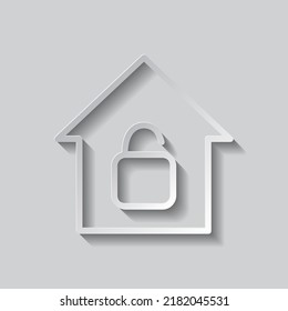 Lock, house simple icon vector. Flat design. Paper style with shadow. Gray background.ai