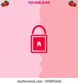 Lock house vector  icon. Strawberry Background.