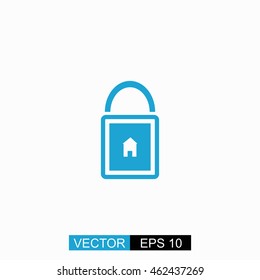 Lock house vector. Isolated blue icon on white background.