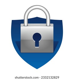 Lock icon in 3D glossy style - security systems, protection or antivirus service pictogram in shield shape