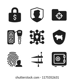 lock icon. 9 lock vector icons set. clamp, money security locked tool and fingerprint icons for web and design about lock theme