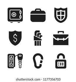 lock icon. 9 lock vector icons set. carabiner, shield and keys icons for web and design about lock theme