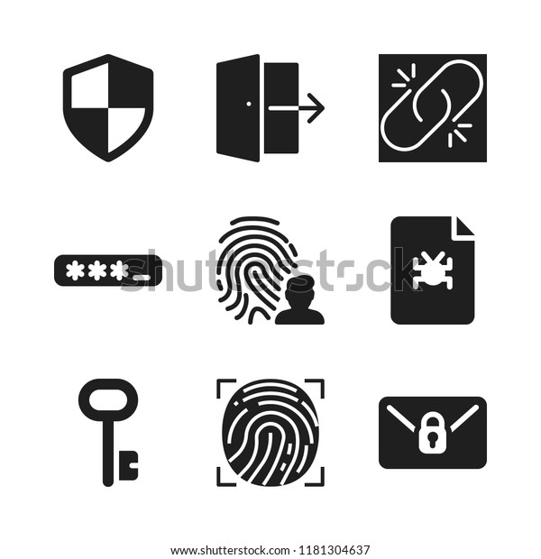lock icon. 9\
lock vector icons set. shield, fingerprint and broken link icons\
for web and design about lock\
theme