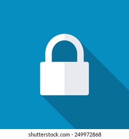 Lock icon with background. Long shadow. Privacy, secure vector. Lock icon, secure vector, website privacy, blue background, access blocked