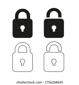 Lock icon, black isolated on white background, vector illustration.
