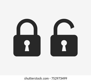 Lock icon, black isolated on grey background, vector illustration.