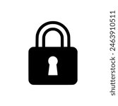 Lock icon. Black pad lock icon on white background. Vector illustration