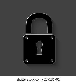 lock icon - black vector illustration with shadow on dark background