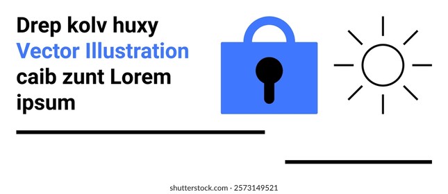 Lock icon in blue signifies security and protection while black sun icon represents clarity and brightness. Ideal for data security, privacy, clarity, brightness, technology themes. Banner