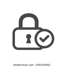 Lock icon with check mark. Confirmed padlock icon. Trendy lock with check mark icon in flat style. Protection confirmation icon. Vector illustration.
