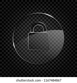 lock icon. Icon in circle glass bubble on dark transparent grid. Glass style