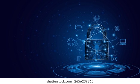 Lock icon with circuit board technology cyber security and privacy data protection. Innovation concept of future security technology.
