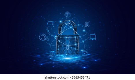 Icono de bloqueo con tecnología de placa de circuito, seguridad cibernética y protección de datos de privacidad. Concepto de innovación de la futura tecnología de seguridad.	