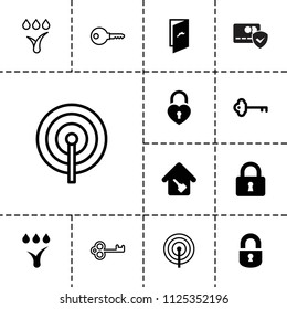 Lock icon. collection of 13 lock filled and outline icons such as home key, watering system, key, door. editable lock icons for web and mobile.