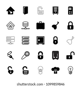 Lock icon. collection of 25 lock filled and outline icons such as door, key, cloud protection, server, home key, keyhole, door knob. editable lock icons for web and mobile.