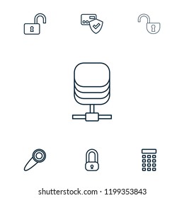Lock icon. collection of 7 lock outline icons such as card protection, intercom, door knob. editable lock icons for web and mobile.