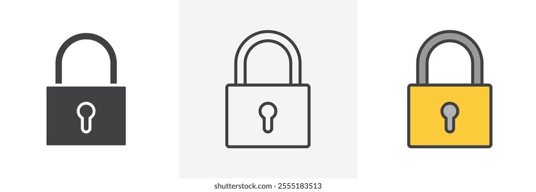Lock icon collection in black and colored style.