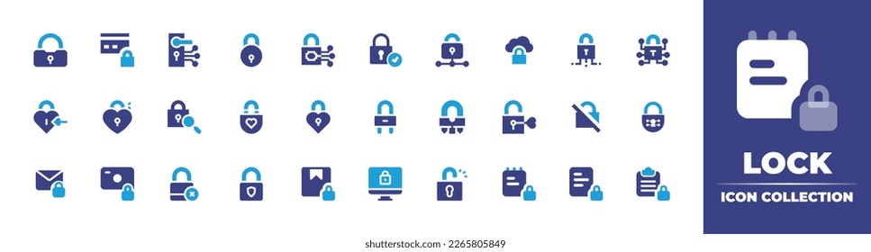 Lock icon collection. Duotone color. Vector illustration. Containing padlock, locked card, smart lock, lock, cloud, heart, locked.