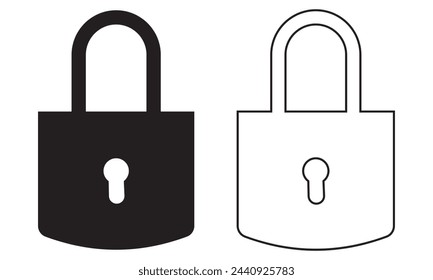 Lock icon collection. Locked black line icon set. Flat security symbol. Vector illustration. EPS 10