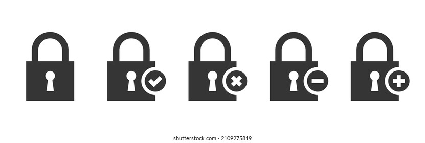 Lock icon collection. Locked and unlocked functional icons. Padlocks with buttons. Vector icons