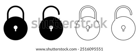 Lock icon collection. Locked and unlocked black line icon set. Flat security symbol. Lock symbol isolated on white background. Padlock symbol. Privacy symbol vector stock illustration. Eps file 73.