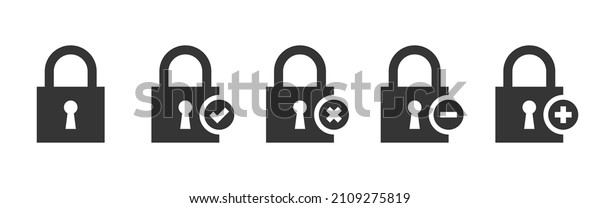 Lock icon collection. Locked\
and unlocked functional icons. Padlocks with buttons. Vector\
icons