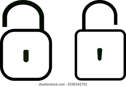 Colección de icono de bloqueo. Bloquear seguridad, negro, línea, conjunto de iconos, ilustración plana, diseño de Vector sobre fondo blanco.
