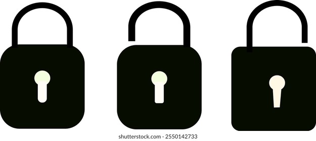 Lock icon collection. Lock security, black, line, icon set, flat illustration, Vector Design on White Background.
