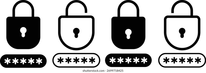  Conjunto de colección de icono de bloqueo símbolo de icono bloqueado, fondo transparente,
