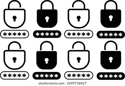  lock icon collection set locked icon symbol sign, transparent background,
