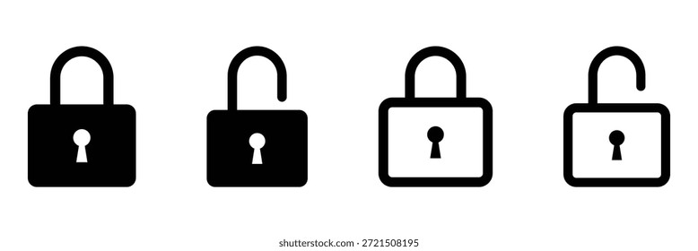 Icono de bloqueo conjunto de colecciones símbolo de icono bloqueado signo desbloqueado, icono de seguridad. Ilustración vectorial de conjunto de iconos de candado abierto y cerrado aislado sobre fondo blanco.