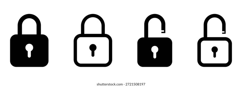 Icono de bloqueo conjunto de colecciones símbolo de icono bloqueado signo desbloqueado, icono de seguridad. Ilustración vectorial de conjunto de iconos de candado abierto y cerrado aislado sobre fondo blanco.