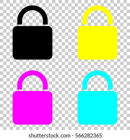 lock icon. Colored set of cmyk icons on transparent background.