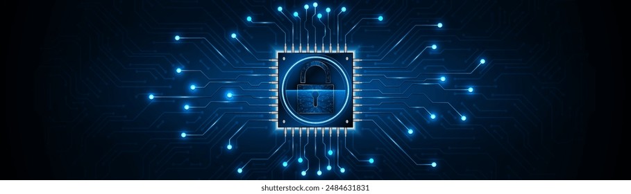 Symbol sperren Cyber​​Sicherheits- und Datenschutzkonzepte und Datenschutz. Innovatives Konzept der fortschrittlichen Sicherheitstechnik