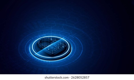 Symbol sperren. Cyber​Sicherheits​und Datenschutzkonzepte sowie Datenschutz. Innovatives Konzept für fortschrittliche Sicherheitstechnik	